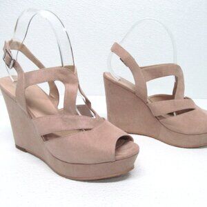 BP. Wedge Sandals Platform Beige Fabric Ankle Strap Women's Size 10M